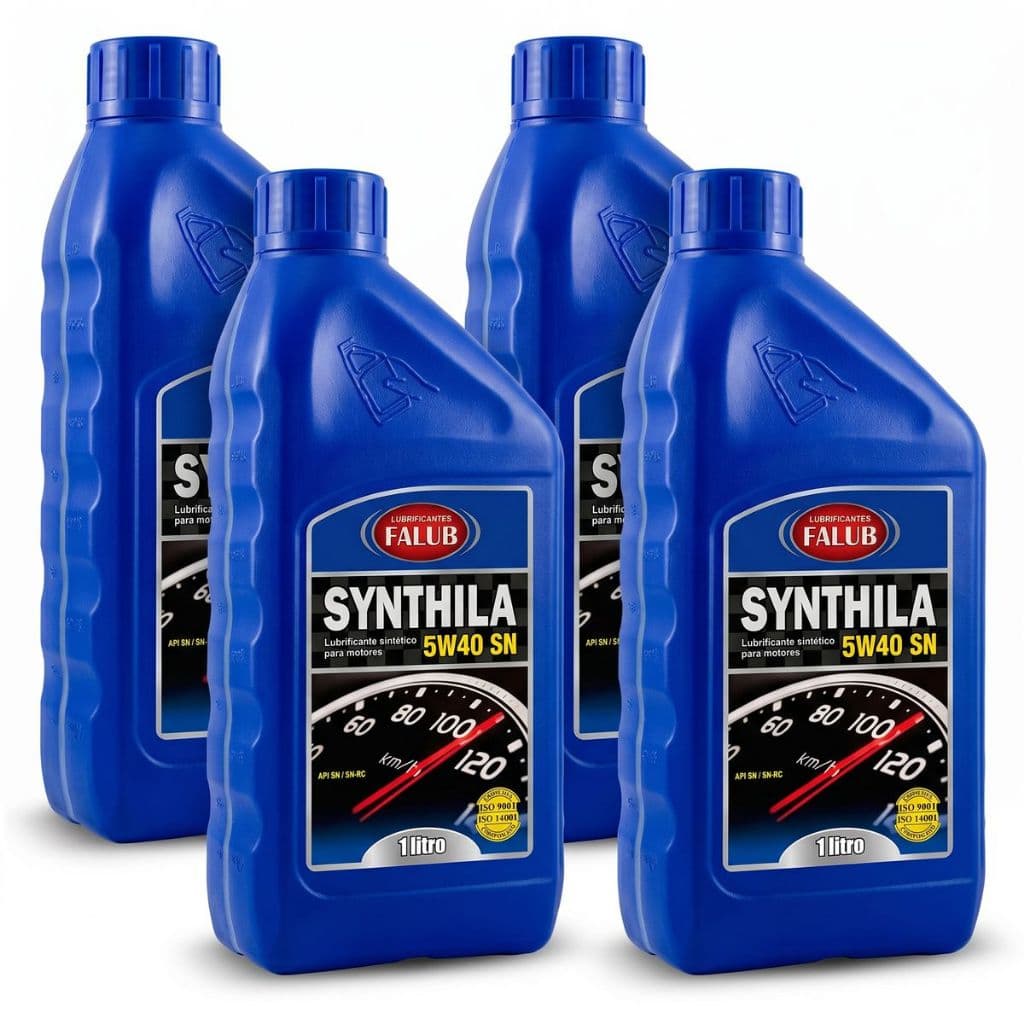 Kit 4 Litros Óleo Lubrificante Motor 5W40 SN 100% Sintético Falub Synthila Carros Flex e GNV