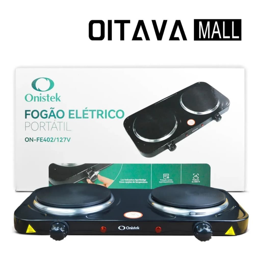Fogão Elétrico Duplo Portátil Cooktop Duas Bocas 5 Modos Preto