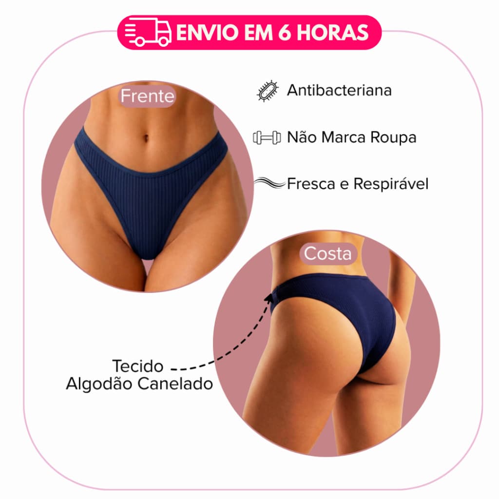 Kit Calcinhas Conforto de Algodão CANELADA -101 C Feminina Conforto para o Dia a Dia