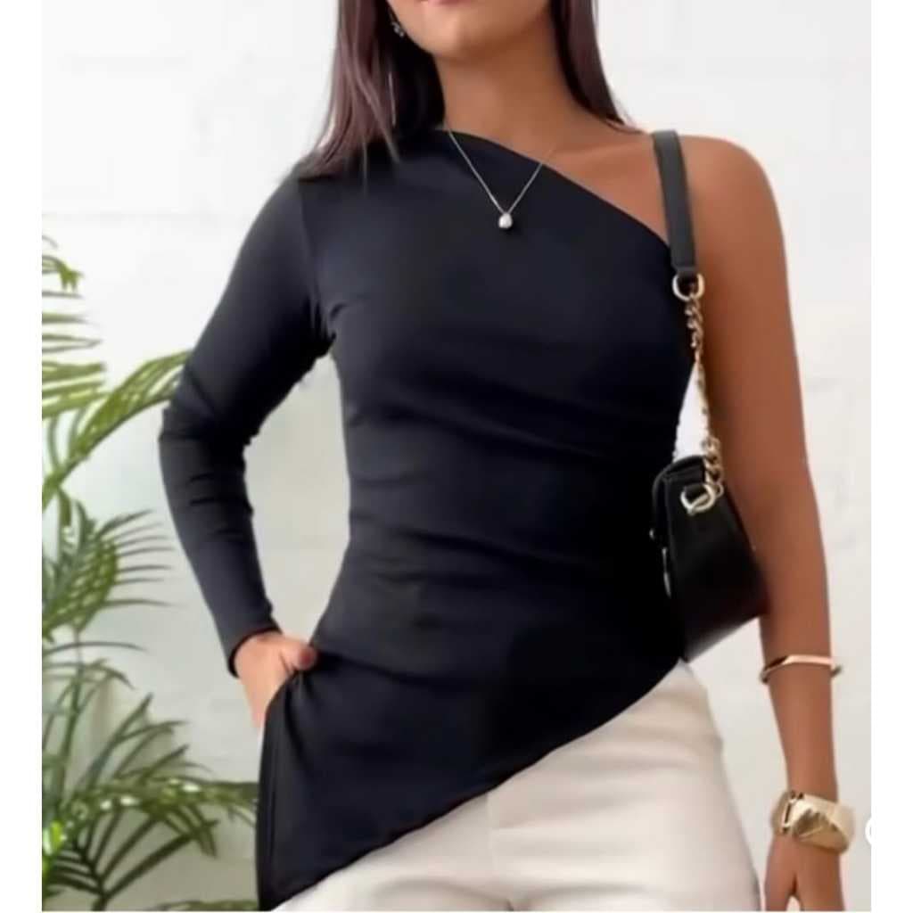 Blusa Feminina Nula manca manga longa Blusa Assimétrica Moda Fashion outono/Inverno