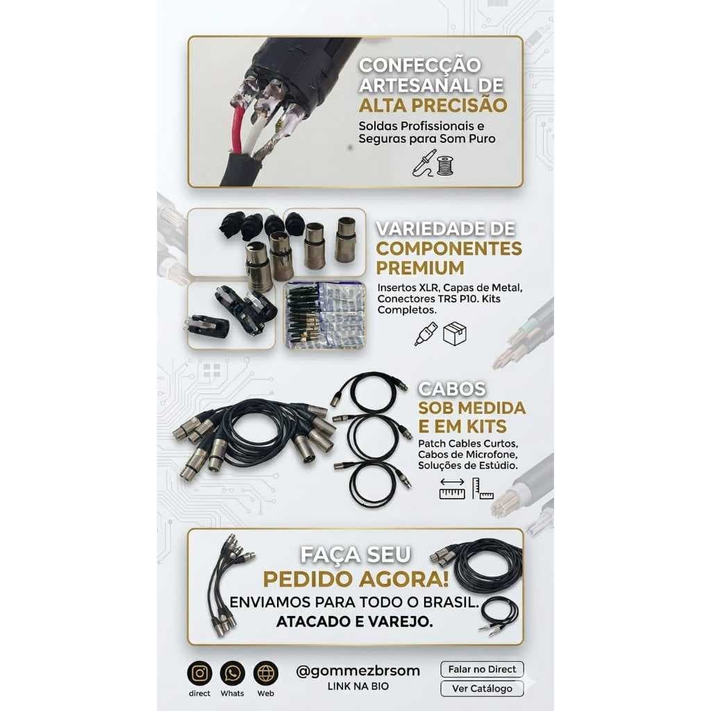 CABO XLR MACHO X FEMEA 30CM OU  PEÇA SOB MEDIDA
