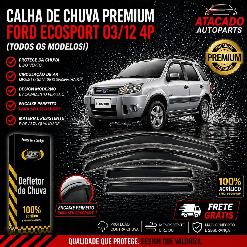 Calha de Chuva ECOSPORT 2003 a 2012 4P  4 Portas | Original Ecoflex