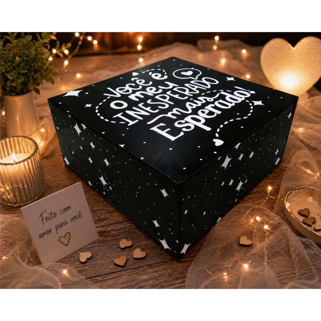 Caixa Presente Tampa Basculante Inesperado Mais Esperado 20x20x11 Cm Mdf
