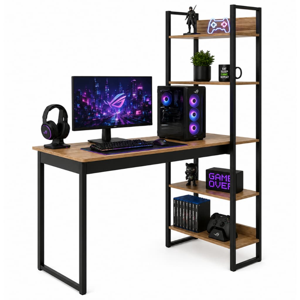 Escrivaninha para Escritório Quarto Modelo Industrial Com 5 Prateleiras Rack Estante Multiuso