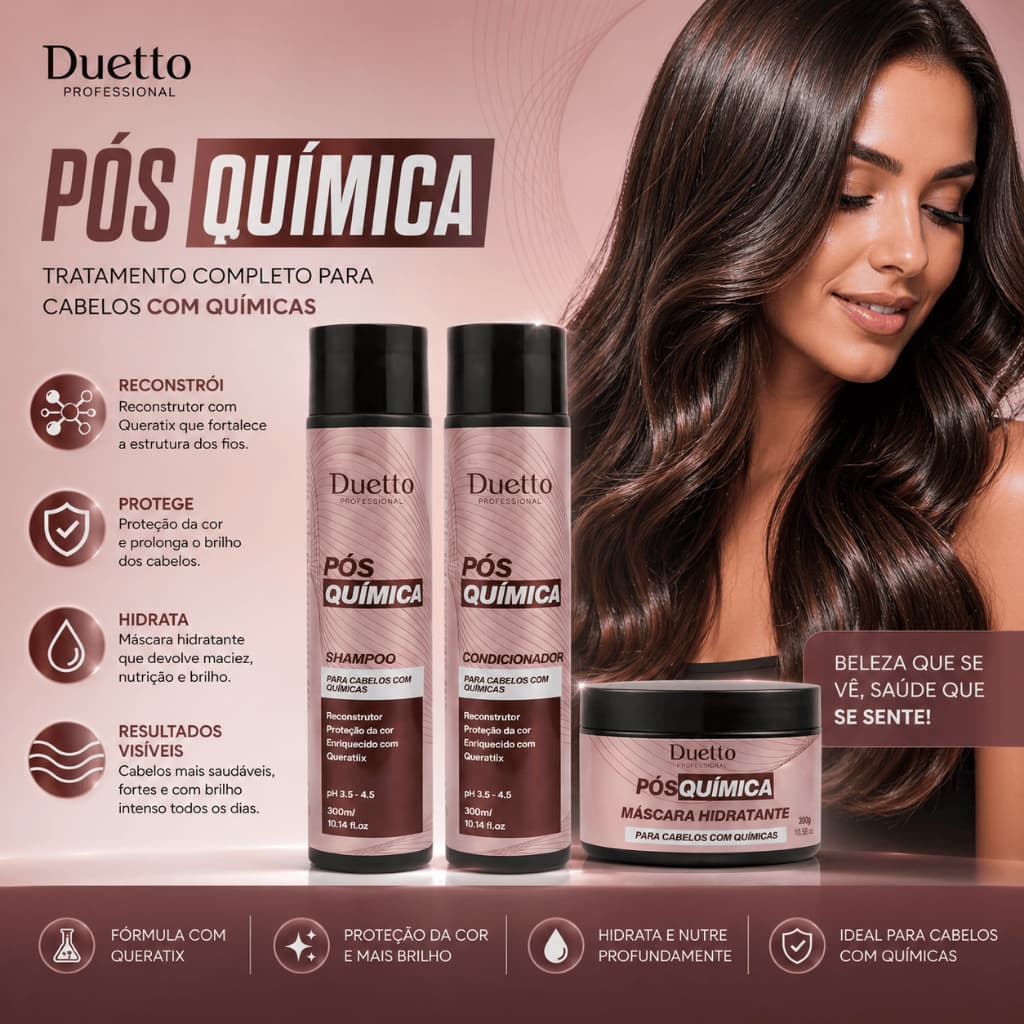 Kit Hidratação Home Care Shampoo + Condicionador + Máscara Pós Química Duetto Professional 300g