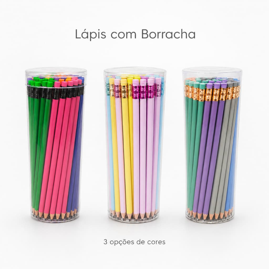 Pote 36 a 72 Lápis de Escrever Borracha Corpo Tom Pastel Metalizado Zig Zag Chevron Setinha Tabuada