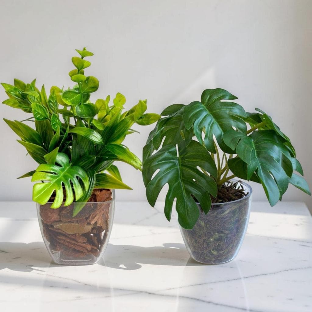Kit Tropical 2 Vasos Decorativos com Plantas Artificiais