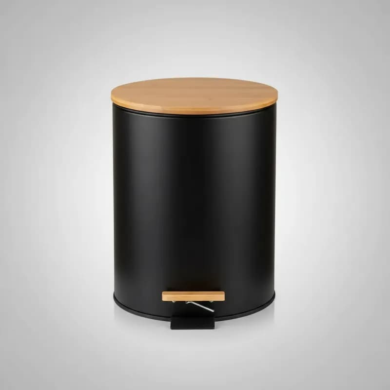 Lixeira Com Pedal E Tampa De Bambu Com Amortecedor 5 Litros