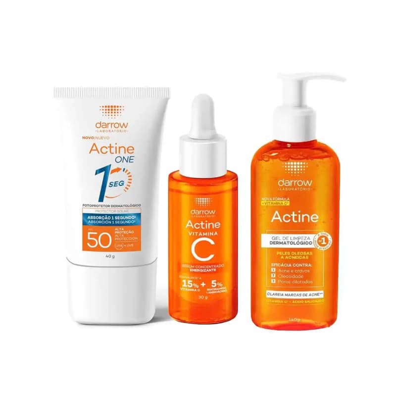 Kit Gel de Limpeza 140g + Sérum Concentrado Vitamina C 30g + Protetor Solar Facial One FPS 50 Sem Cor 40g