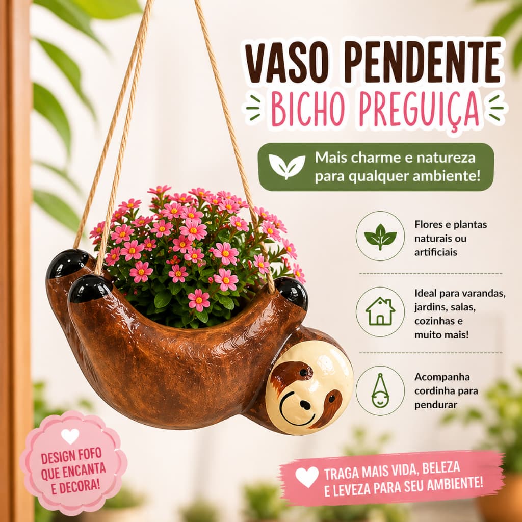 Cachepot Suspenso Em Cerâmica Para Planta Arranjo Suculenta Com Corda Vaso Decorativo Bicho Preguiça