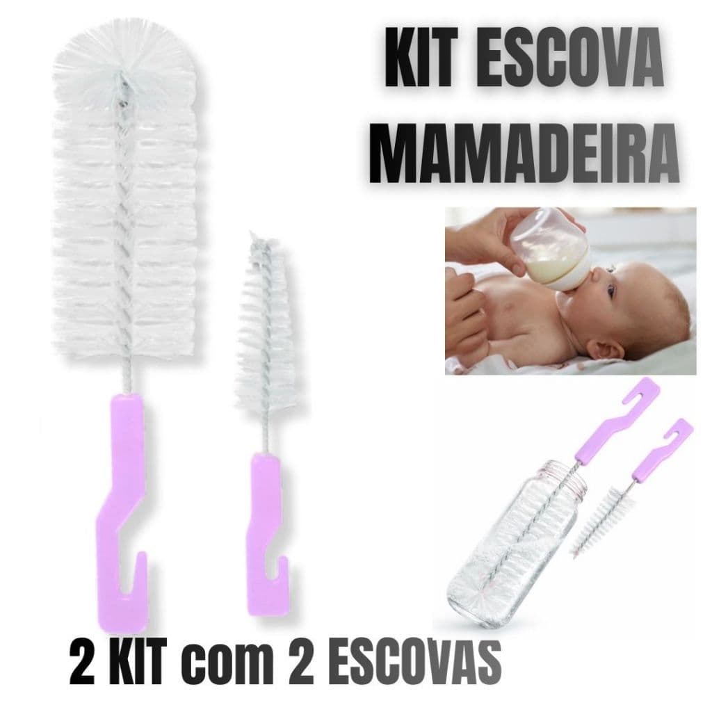 2 Kits Escova Limpa Mamadeira Nylon Para Higienização de Bicos e Garrafas Bebê