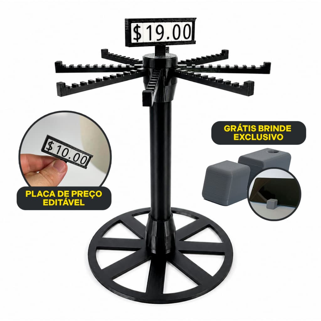 Expositor Giratório para Chaveiros E Bijouterias + Placa de Preço