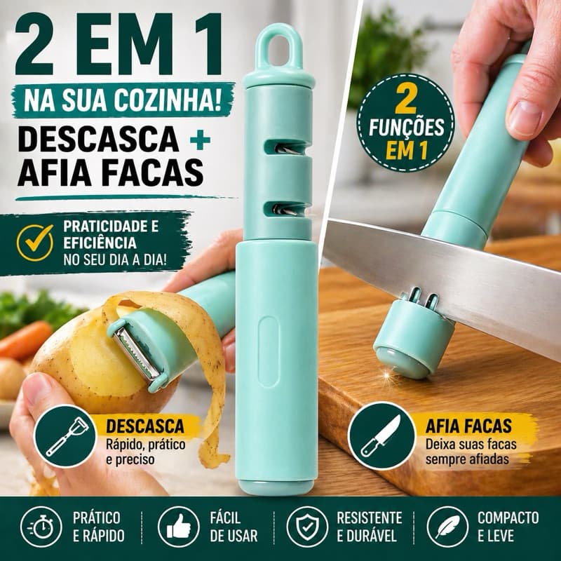 Descascador e Afiador de Facas 2 em 1 | Cozinha Prática e Rápida | Multifuncional Inox