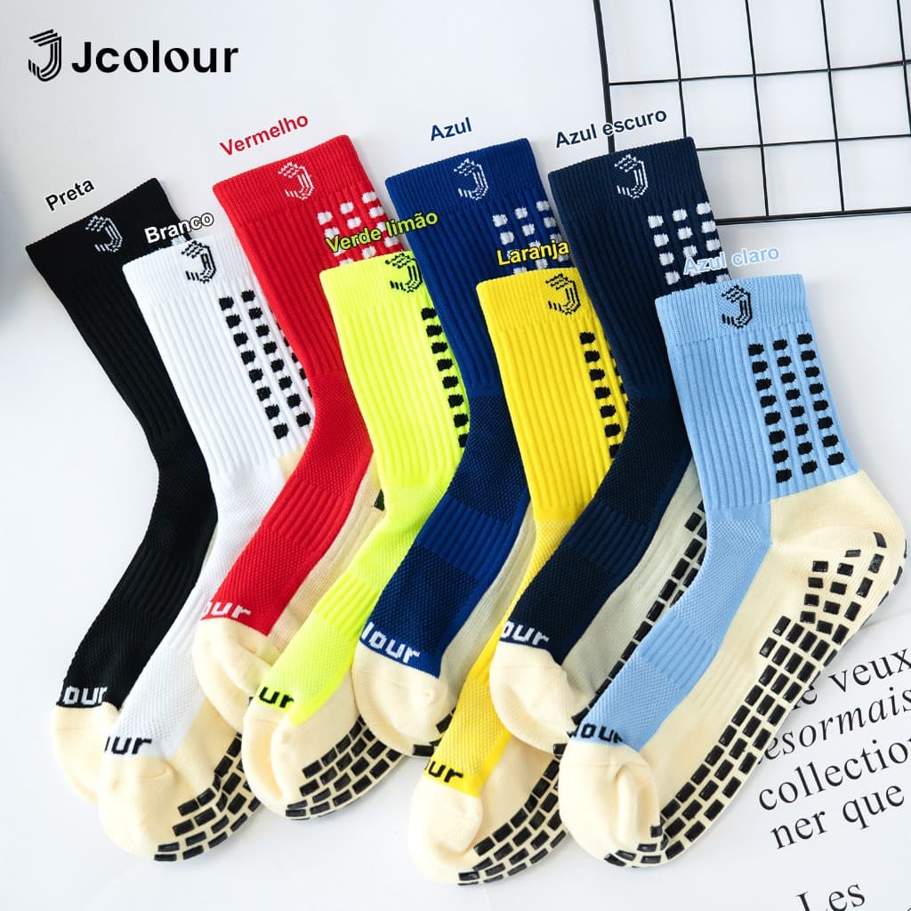 Jcolour Kit 3 pares de meias de futebol profissional meias esportivas antiderrapantes de silicone