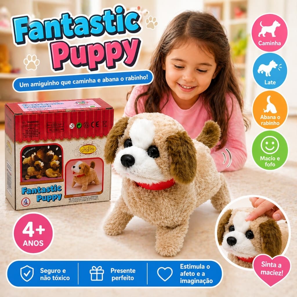 Cachorro de Pelúcia Interativo Anda Late Pula Cambalhota | Brinquedo Infantil Mais Vendido Presente