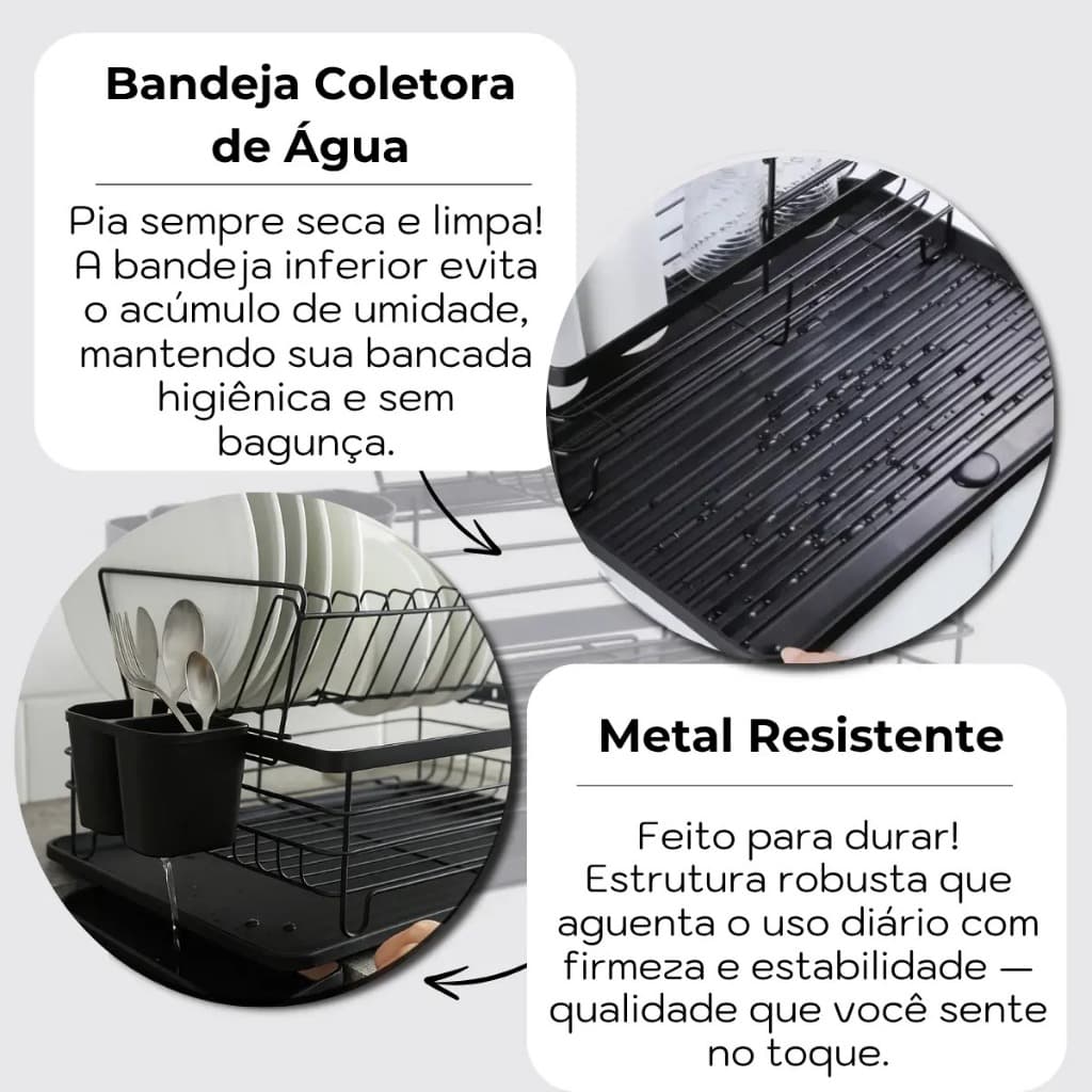 Escorredor Loucas 2 Andares Preto Fosco Organizador Pia Cozinha Resistente