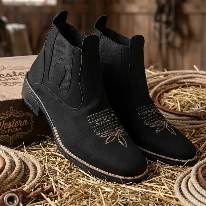 Botina Masculina Country Texana Cano Curto Elástico Lateral Bordado Estilo Western Trabalho Rodeio