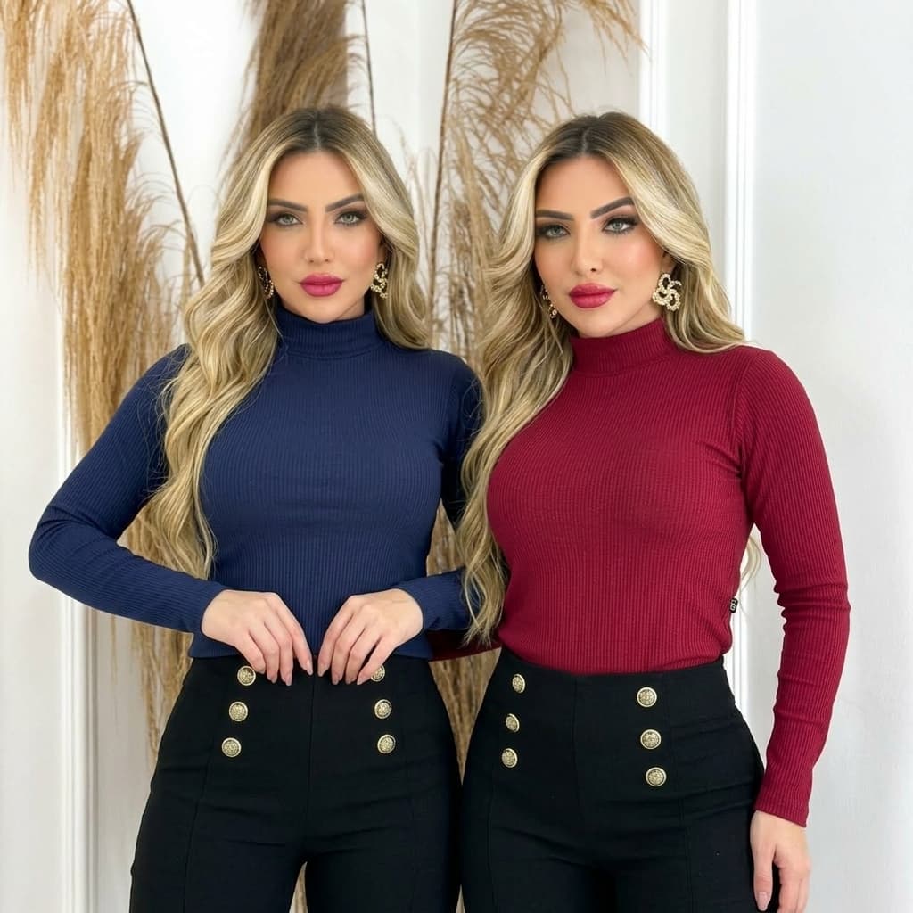 Kit 2 Blusa Feminina Gola Alta Cacharrel Elegante Manga Longa  Luxo Inverno Segunda Pele Frio Tecido Premium
