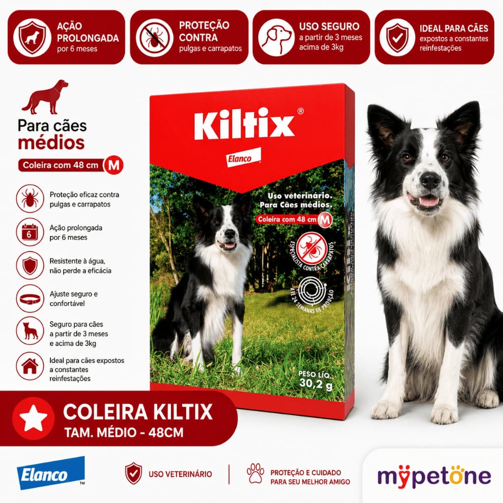 Kiltix Elanco Coleira Antipulgas e Carrapatos - Tam. M