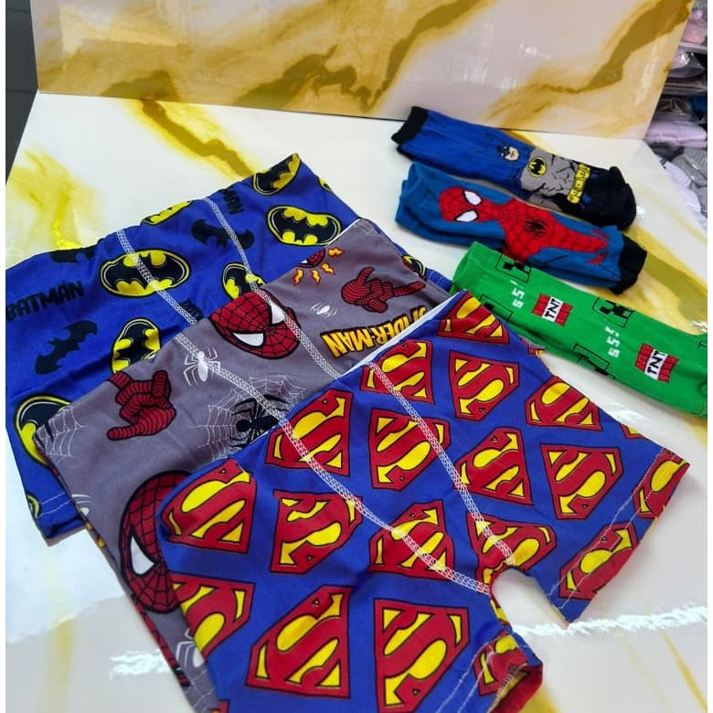 Kit 6 Cuecas Infantil + 6 Meias Coloridas Estampada