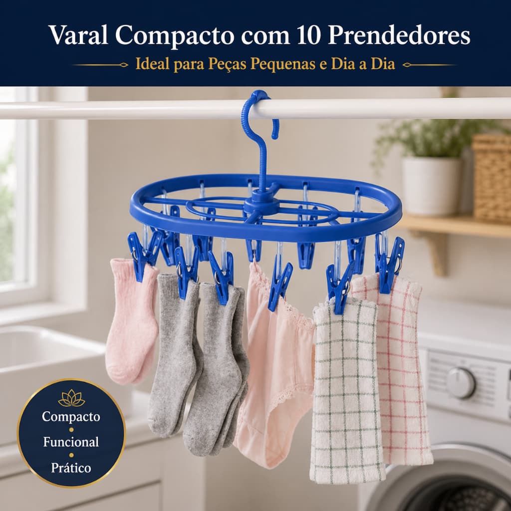 Varal de Roupa 10 Prendedores Portátil para Apartamento Varal Oval Roupa Íntima Aéreo Meia