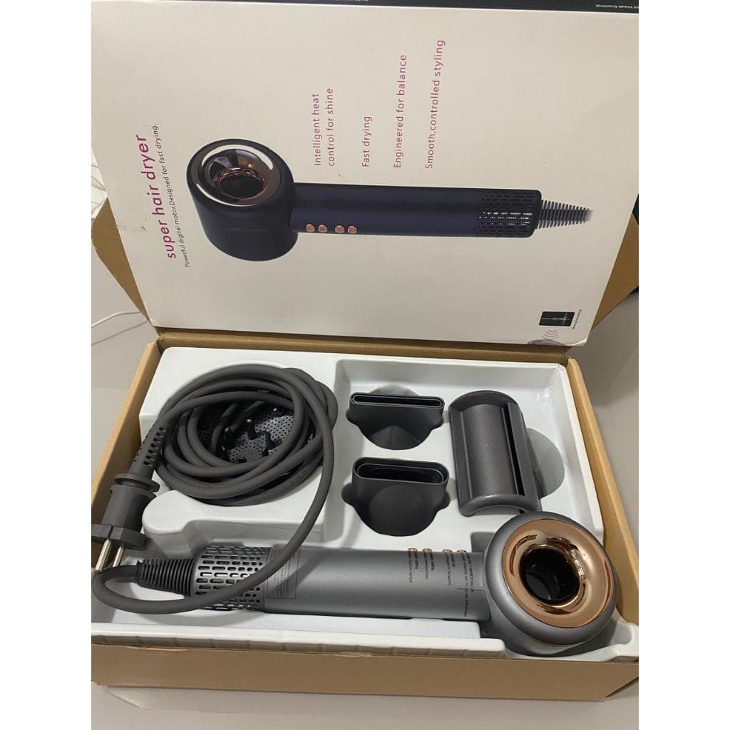 SECADOR DE CABELO PROFISSIONAL SUPER HAIR DRYER ,TECNOLOGIA INTELIGENTE AQUECIMENTO SILENCIOSA COR CINZA 1600W, 220V.