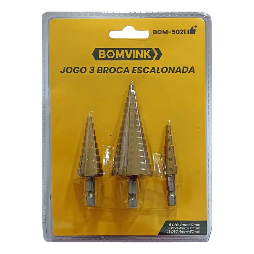 Kit 3 Broca Escalonada 12mm/20mm/32mm furar chapa Aço Ferro Metal Jogo Ferramentas acessórios Completo