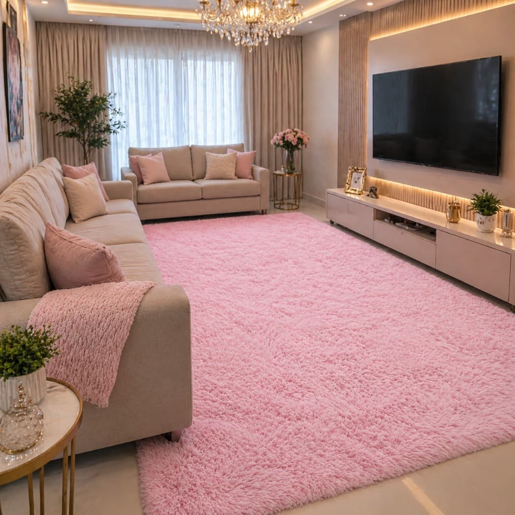 Tapete Peludo Rosa Bebê 2,00x1,40 Macio Sala Quarto Luxo