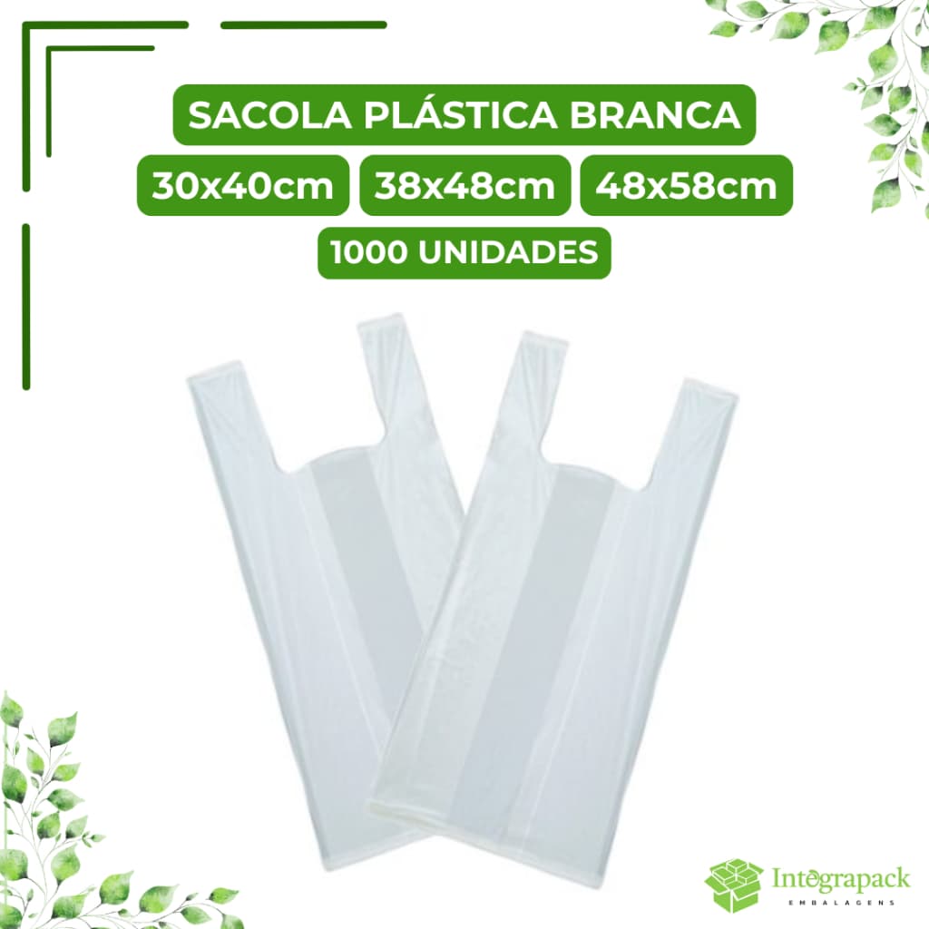 Sacola Plástica Branca Alça Vazada Resistente 30x40 38x48 48x58 Comércio Lojas Restaurante Shopping