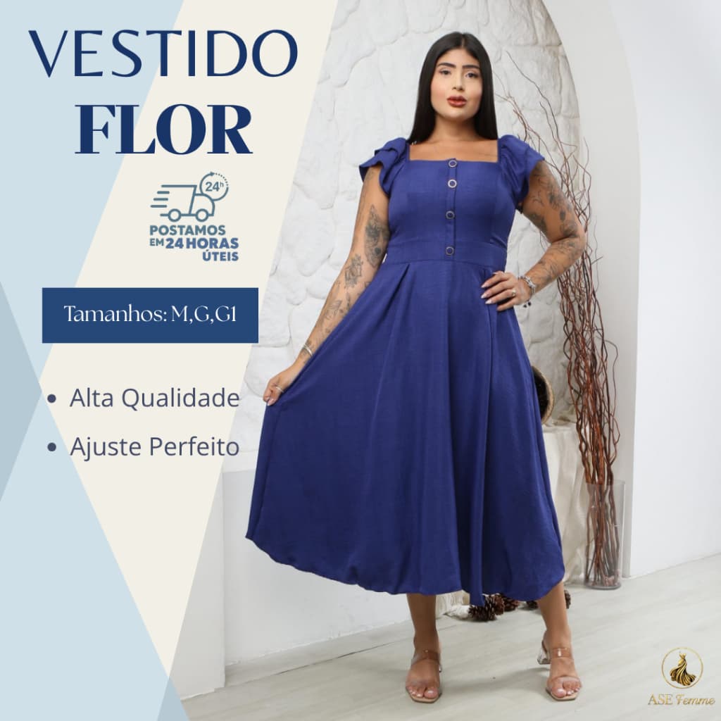Vestido Feminino Plus Size para o Dia das Mães, Casual, Elegante, Manga Bufante, com Botões Frontais