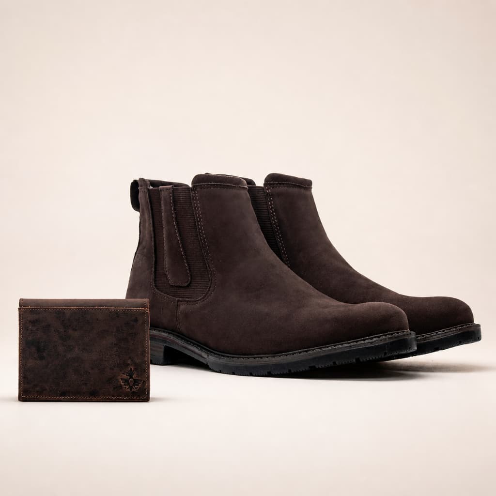 Kit Bota Camurça Masculina Chelsea + Carteira de Couro Premium de Brinde Envio Imediato