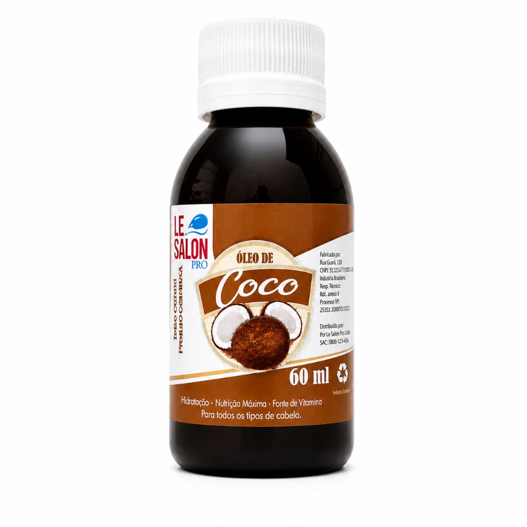 Óleo de Coco Capilar 60ml Hidratação Profunda Nutrição Brilho Anti Frizz Cabelos Secos Danificados