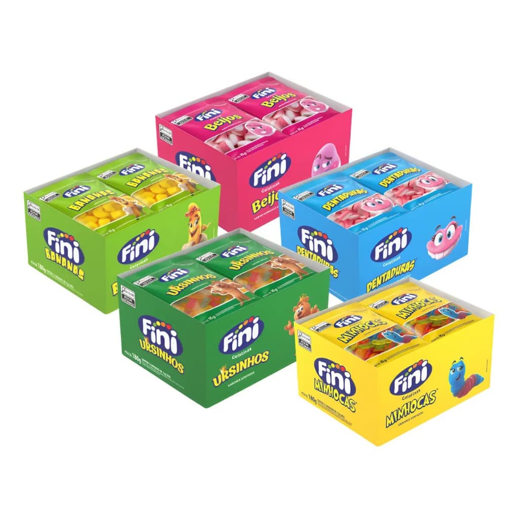 Fini Beijos Morango 12 Pacotes 15g Kit Doces Para Festa Revenda Promoção