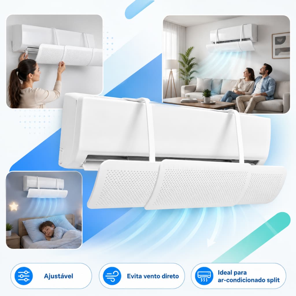 Defletor Ar-Condicionado Split 90cm Ajustável Instalação Sem Furos