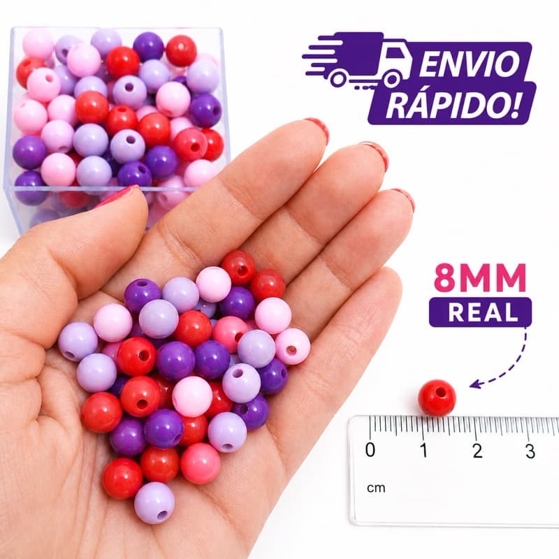 200 PÇS Miçanga Bola Leitosa com furo (50 gramas) 8mm várias cores.