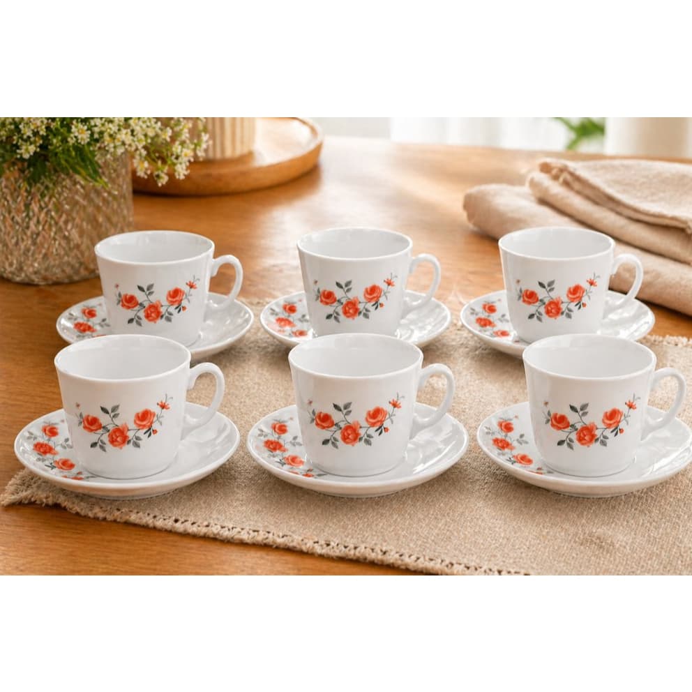 Conjunto De Xícara Chá Café C/ Pires 12 Peças Red Rose 220ml