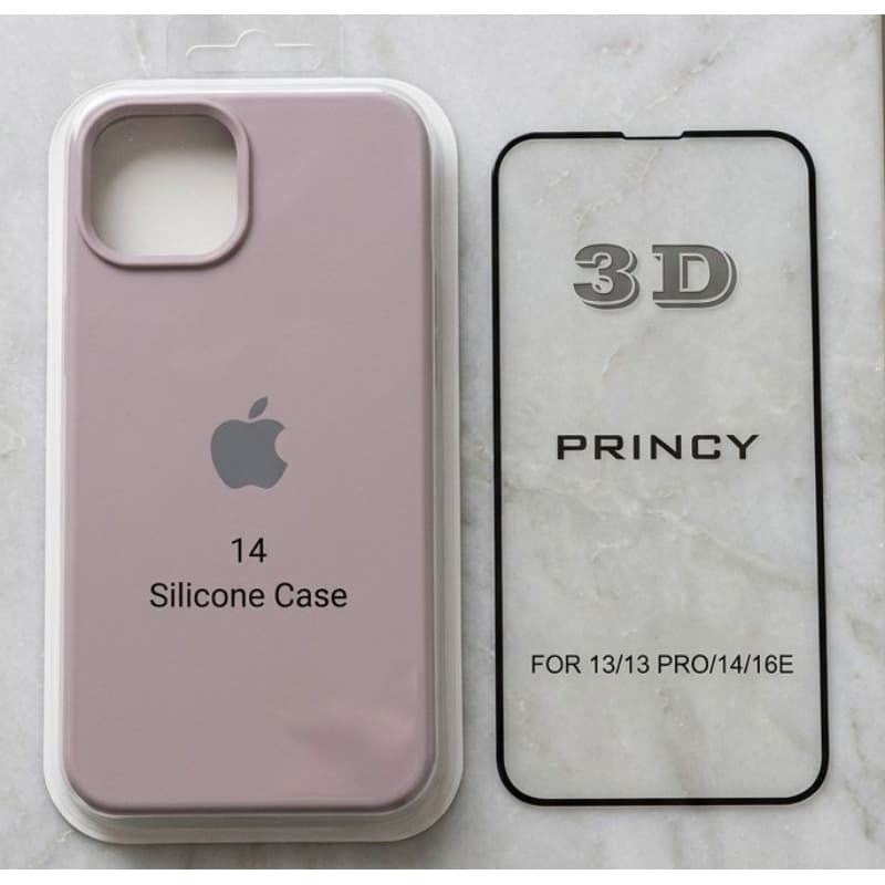 Kit Capinha de Silicone iPhone 14 + Película de vidro temperado 3D
