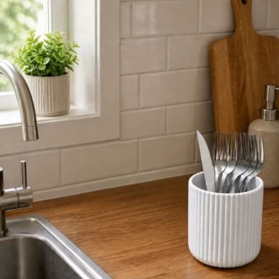 Porta Utensílios de Cozinha Canelado com Drenagem – Organizador de Bancada – Preto, Branco