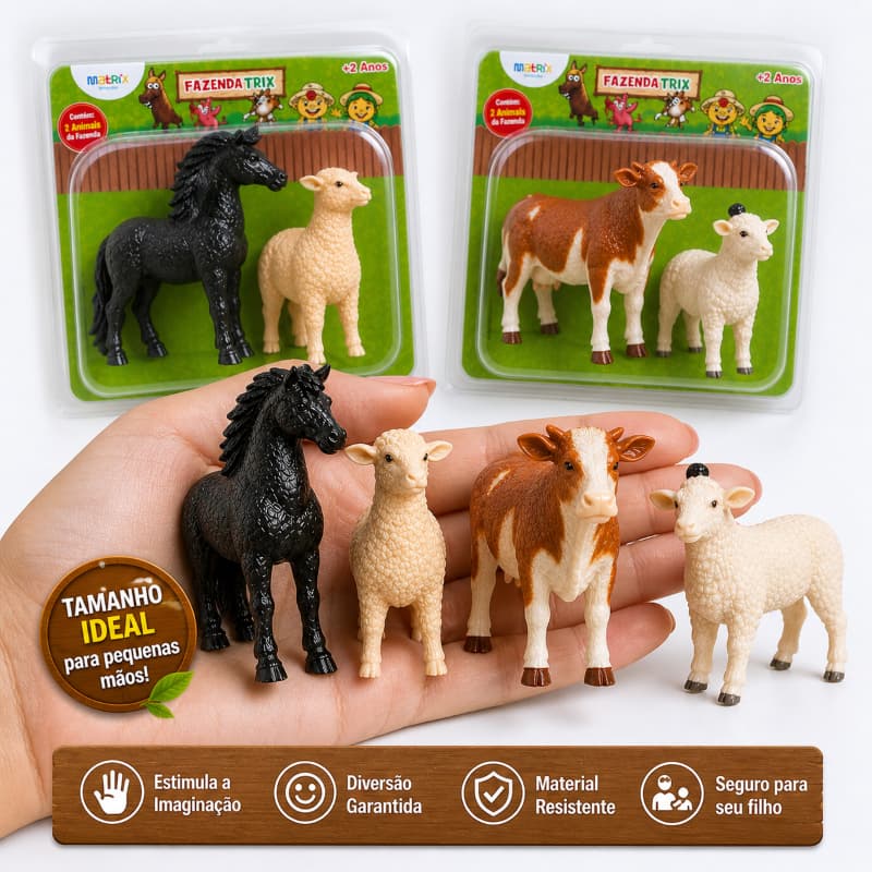 Kit 2 Animais Da Fazenda de Brinquedo Cavalo Vaca Ovelha Bode De Borracha Dura Infantil
