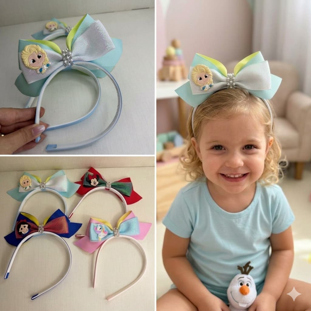 Tiaras de Cabelo Infantis Personagens e Laços – Acessório Infantil Menina