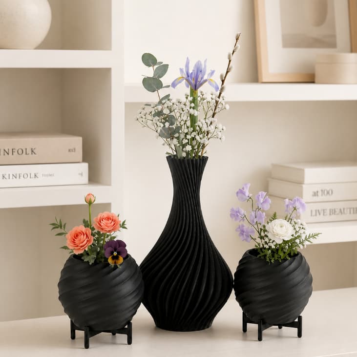 Kit 3 Vasos de Decoração Enfeites Impressora 3D Não Acompanha Flores