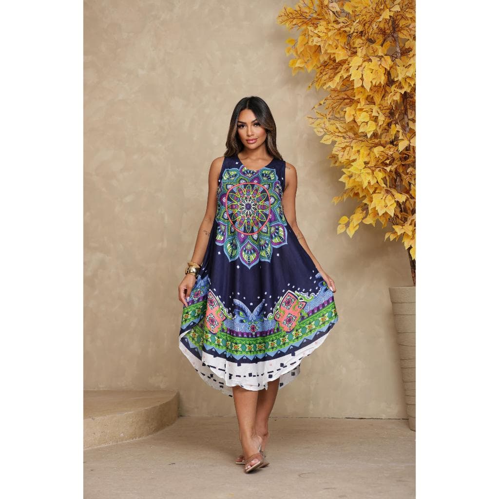 Vestido Trapézio Indiano Mandala Boho Chic Leve e Confortável