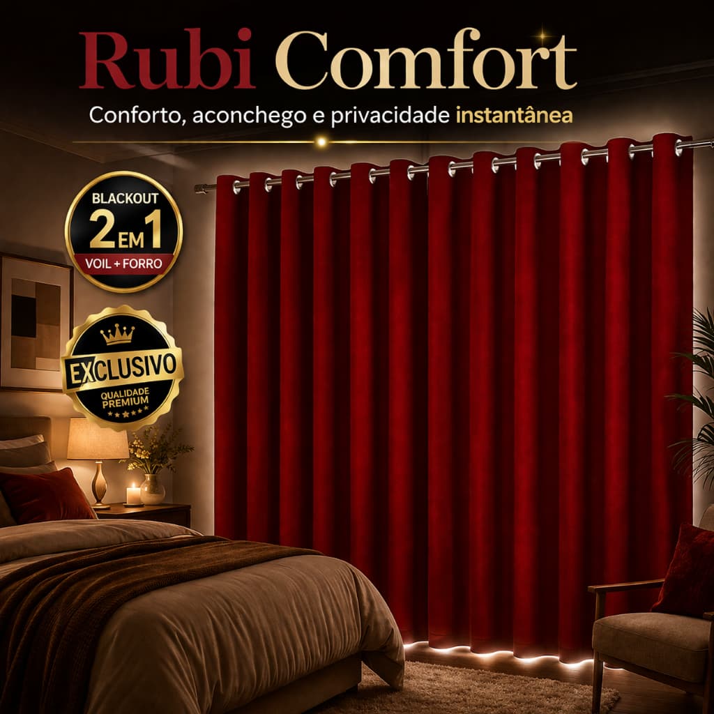 Cortina Blackout Voil Vermelho Dupla Camada Ilhos Quarto Sala 280x220cm
