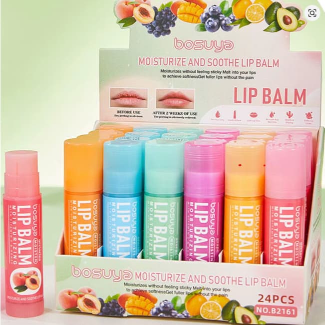 bálsamo labial com sabor de frutas variadas