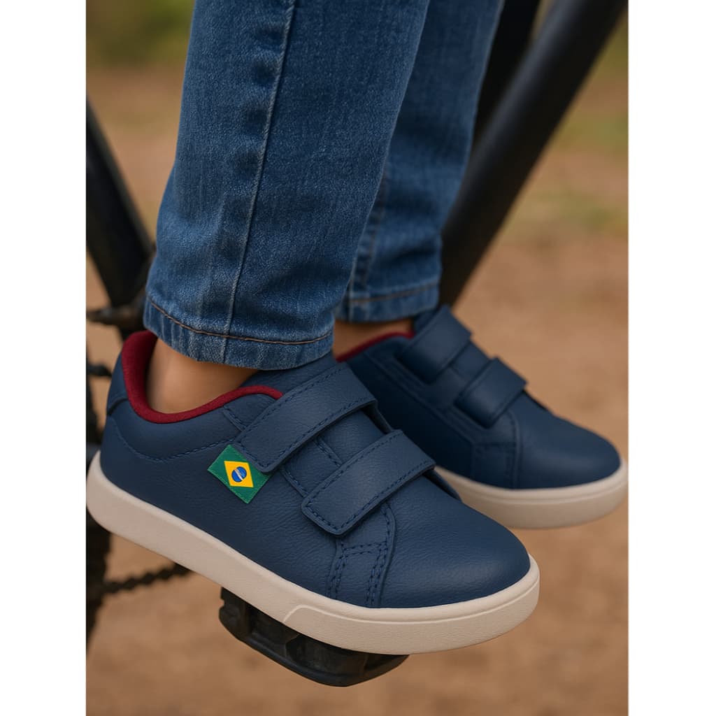 Tênis Infantil Menino Sapatênis Masculino  Casual e Fecho Ajustável Confortável Azul Marinho Escolar