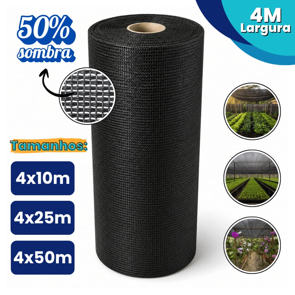 Tela Sombrite 50% 4m Largura Sombreamento Horta Estufa Galinheiro Jardim Orquidário