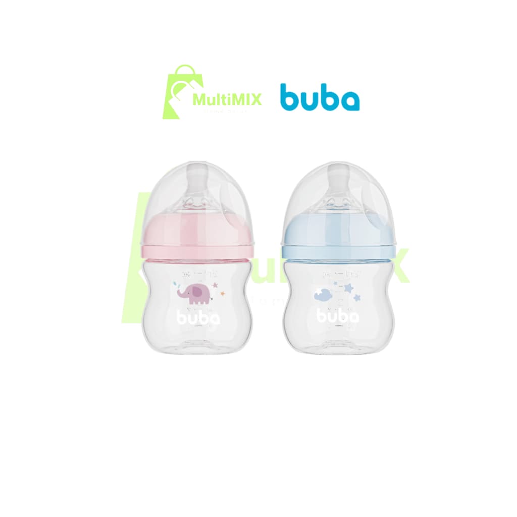 Mamadeira BUBA Easy Flow Anti-cólica 0+ 120ML  AZUL / ROSA - Elefante, Bebe  - Fluxo 0 Bico Silicone