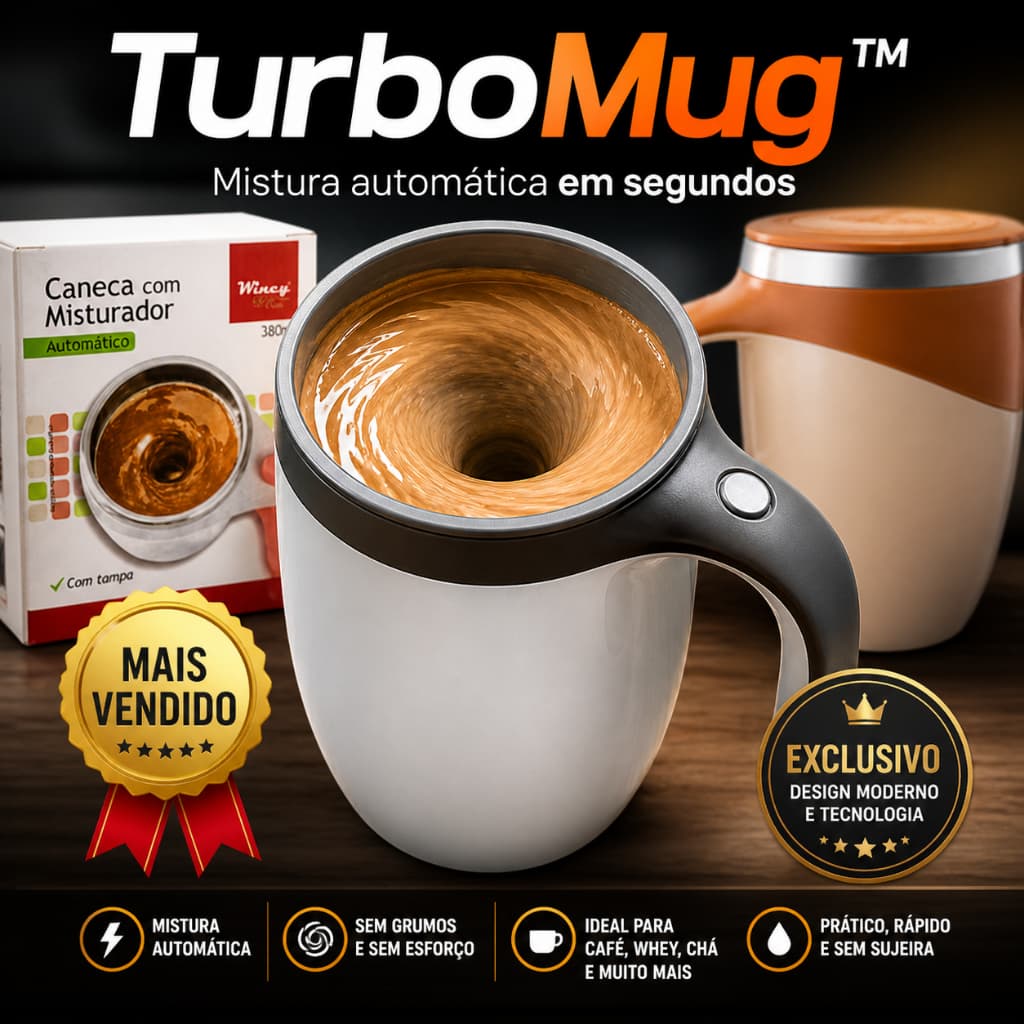 Caneca Mixer Automática TurboMug™ Misturador Elétrico Portátil Café Whey Shake 380ml