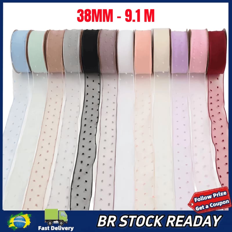✅[BR Seller]Rolo De Fita De Organza De Poa - 38mm - 9,1 Metros