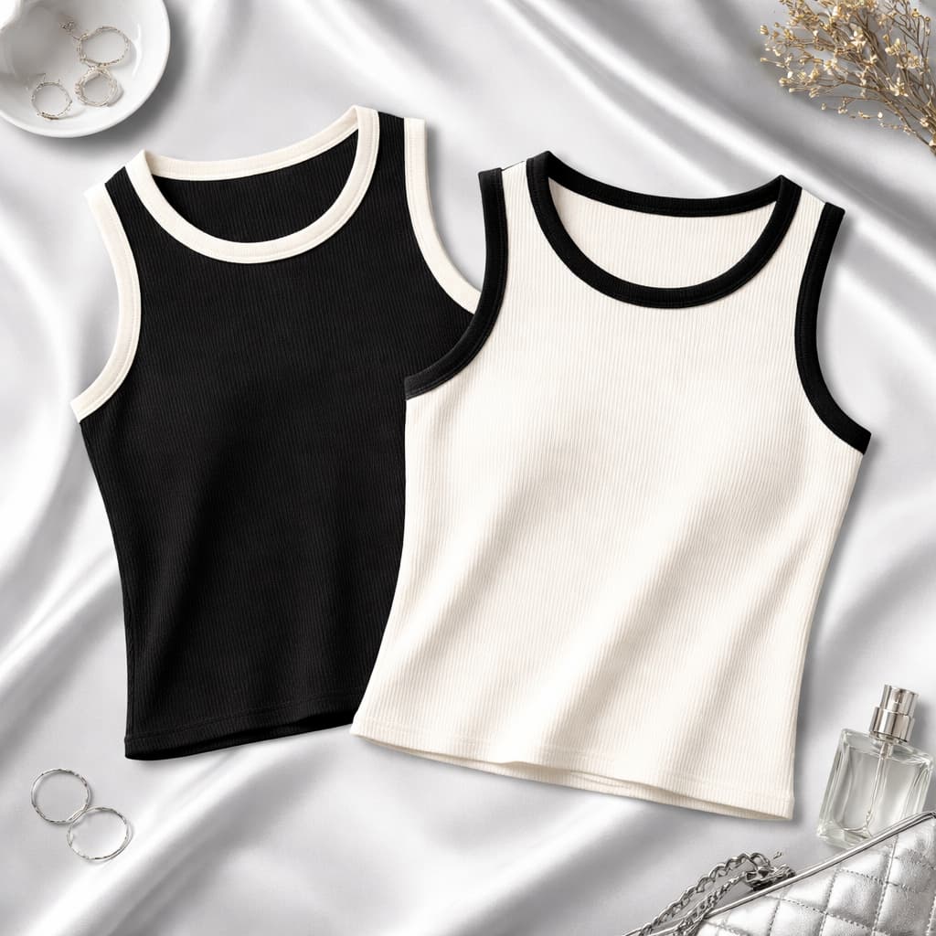 Kit 2 Regata Feminina Canelada Bicolor Americana Cavada Básica Blusa